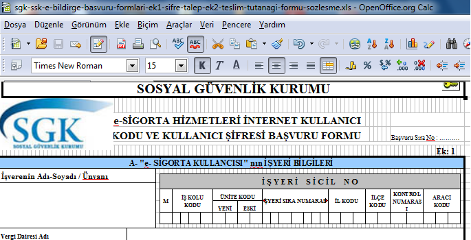 e-SİGORTA HİZMETLERİ İNTERNET KULLANICI KODU VE KULLANICI ŞİFRESİ BAŞVURU FORMU